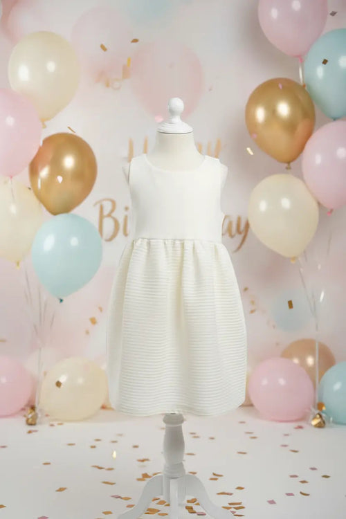 Baby Girls Ivory Pleated Dress 6 - 12 Months | 12 - 18 Months | Flower Girl Wedding | Christening Dress - Babydoll Princess