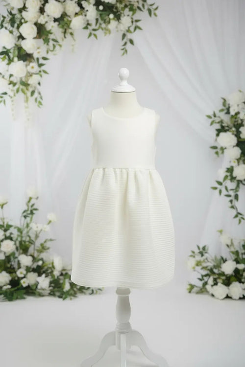 Baby Girls Ivory Pleated Dress 6 - 12 Months | 12 - 18 Months | Flower Girl Wedding | Christening Dress - Babydoll Princess
