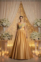 Premium embellished Gold long Bridesmaid /Birthday princess dress UK size 7 - 14 - Babydoll Princess